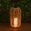 Lanterne en bois de chanvre avec lumières DEL vacillantes, décoration de jardin, lanterne d'extérieur rustique pour patio, pelouse et cour