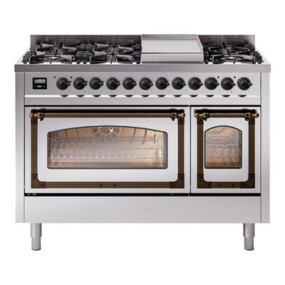 ILVE UN48FNMPEGG Nostalgie II Noblesse 48 inch Dual Fuel Range (8 Sealed Burners + Griddle, Triple Glass Door)