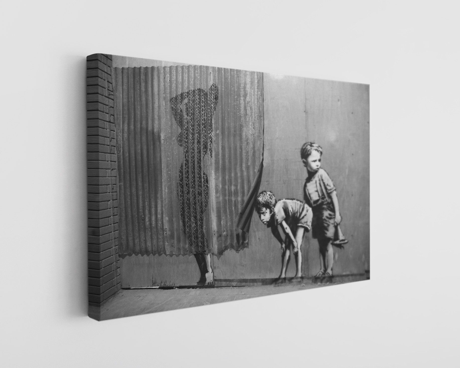 Best of Canvas Banksy Lady Shower Peeping Boys Canvas Print | Wayfair