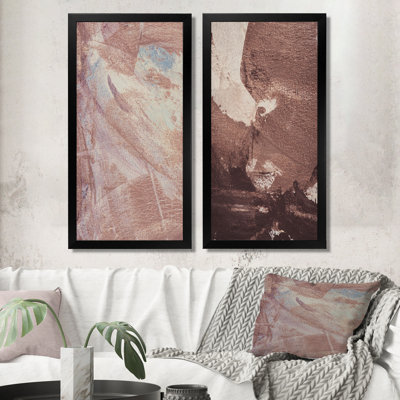 «Brown Abstract Paint Strokes», ensemble de 2 peintures sur toiles