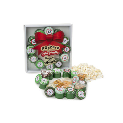 Wabash Valley Farms 12 Days of Christmas Popcorn Advent Wreath – Holiday Popcorn & Seasoning Gift Set with 12 Reusable Tins