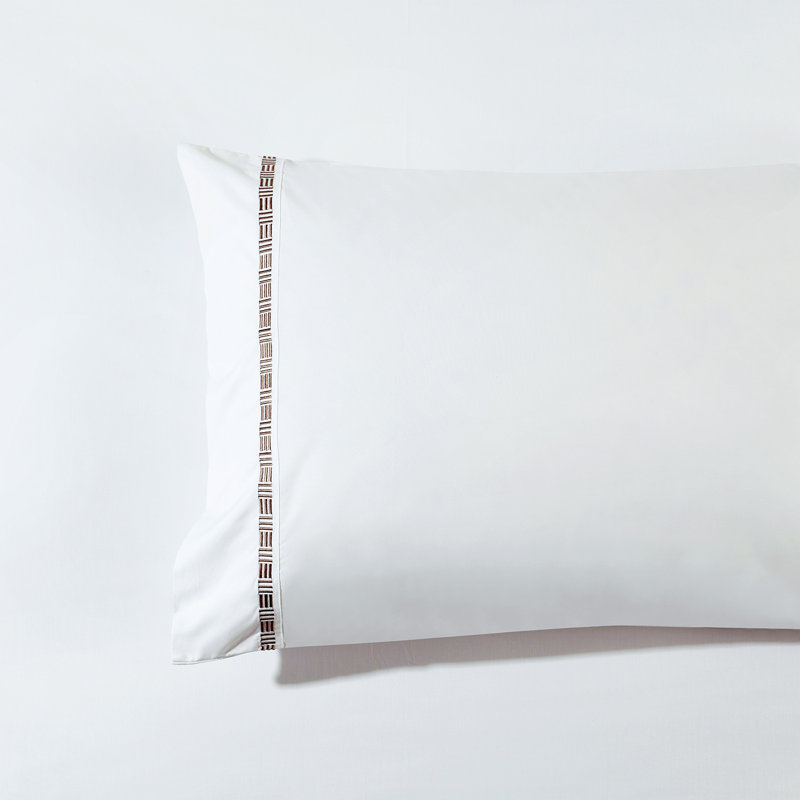 Ensemble de draps 100% satin de coton 233 fils Hotel Tencel, Grand, Blanc/taupe