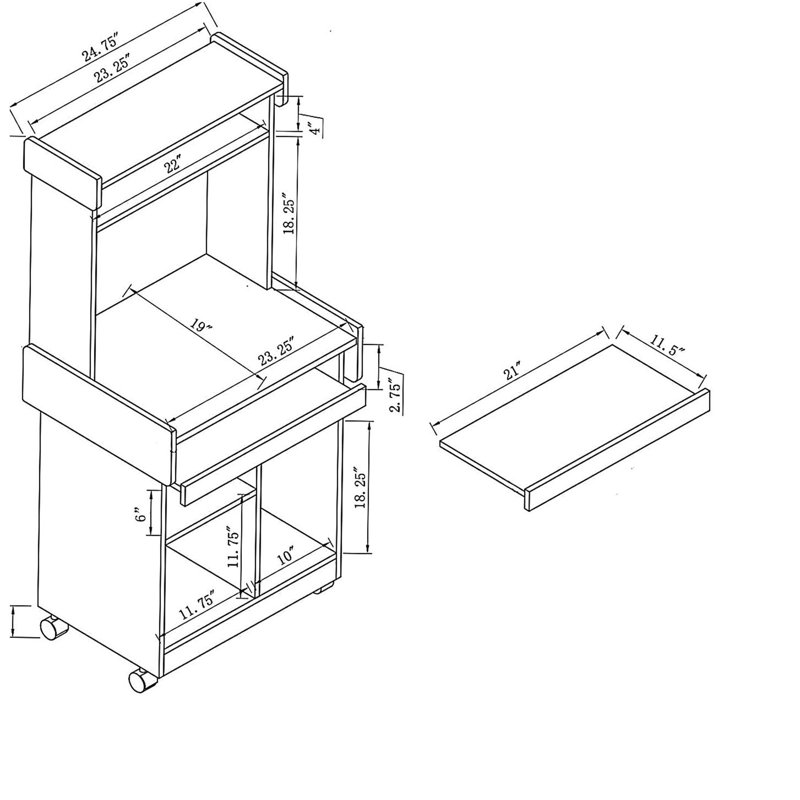 Microwave cart coffee station computer cart sliding shelf with locking swivel casters, Espresso