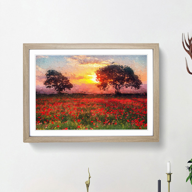 Poppy Meadow - Picture Frame Painting Print, 27cm H x 36cm W x 2cm D, Oak Framed