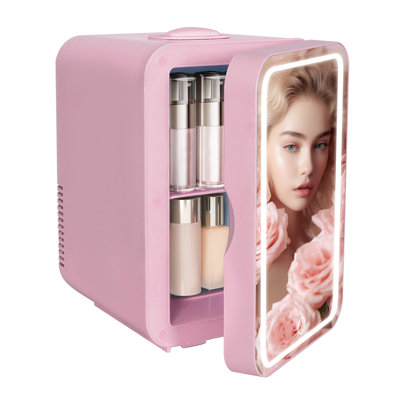 Mini Fridge 8L Car Refrigerator With LED Mirror, 3 Light Countertop Mini Fridge with Cooler & Warmer