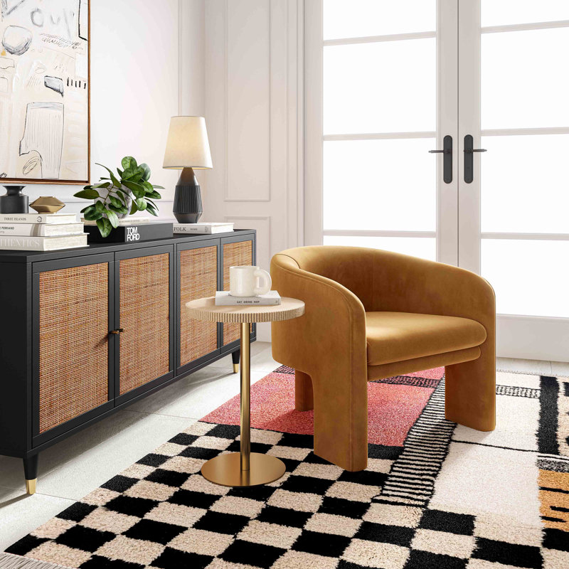 Upholstered Barrel Chair, Brown Velvet