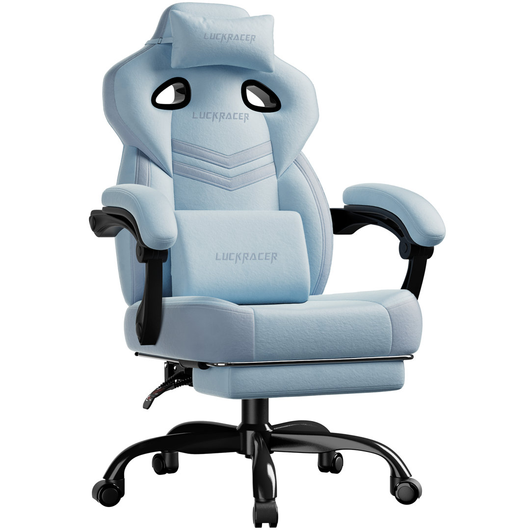 LUCKRACER Fabric Gaming Chair With Footrest, Ergonomic Computer Desk Chair With Pocket Spring Cushion Home Office High Back Support Lumbar Support Hea