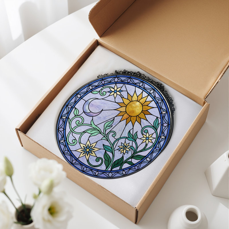 Panneau de vitrail Sun Moon H 12 po, H 12 po
