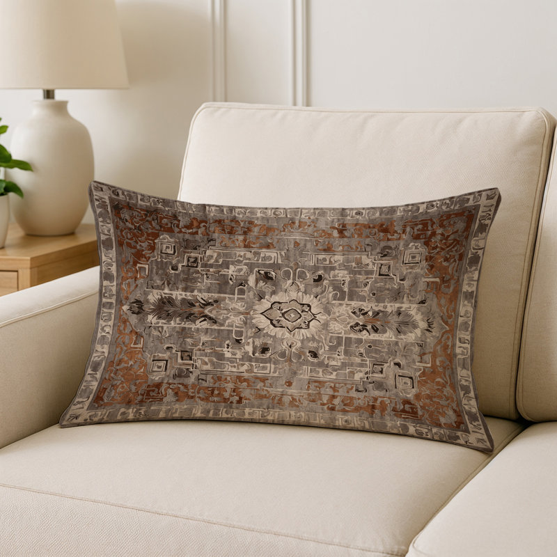 Coussin décoratif intérieur / extérieur gris Modern Modern, Gris / brun oriental 2, Rectangle H 25 po x l 18 po