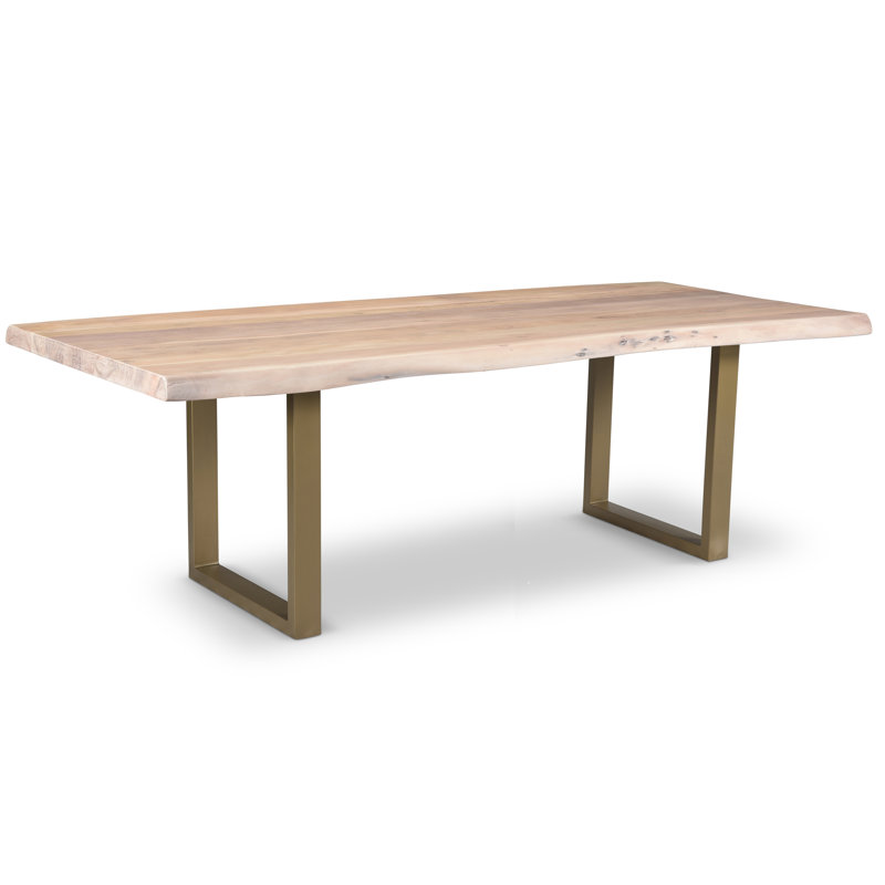 Brooks Solid Wood Dining Table, 116" L x 40" W, Brass, White Wash