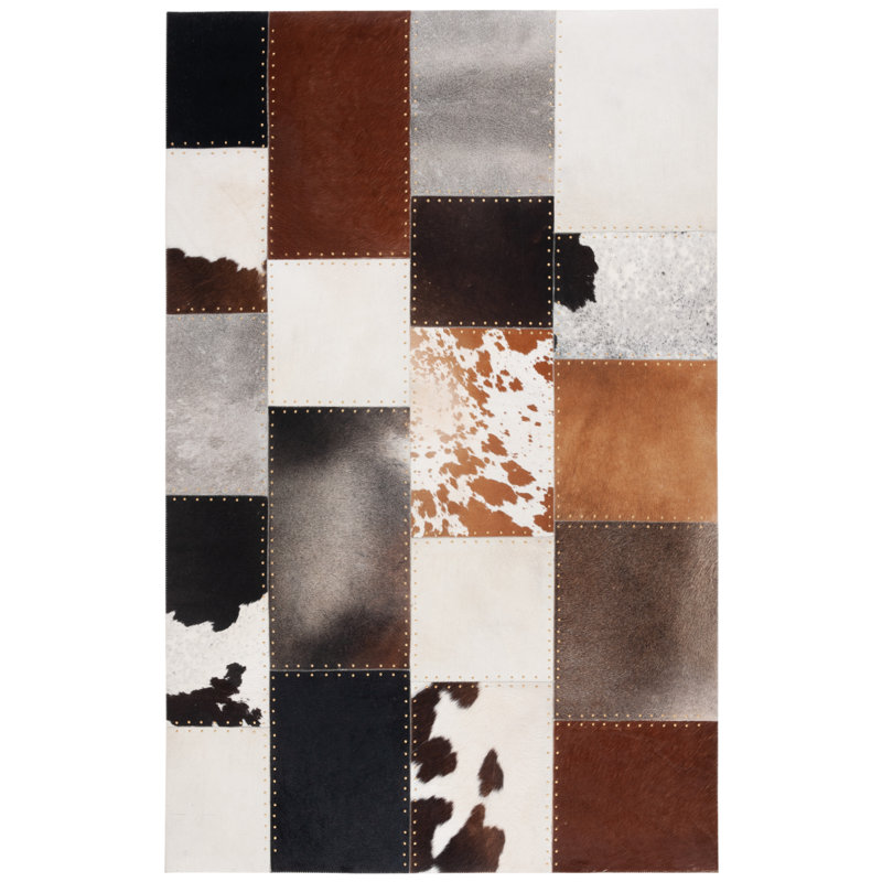 Tapis géométrique en cuir tissé à la main Laurentien , Rectangle 8 pi x 10 pi