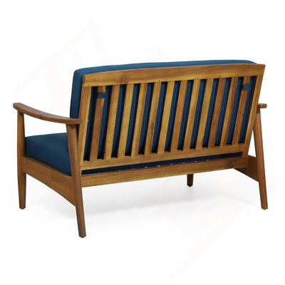 Ensemble de conversation d'extérieur en bois de teck brun Willowbrook 4 pièces avec coussins sarcelle foncé