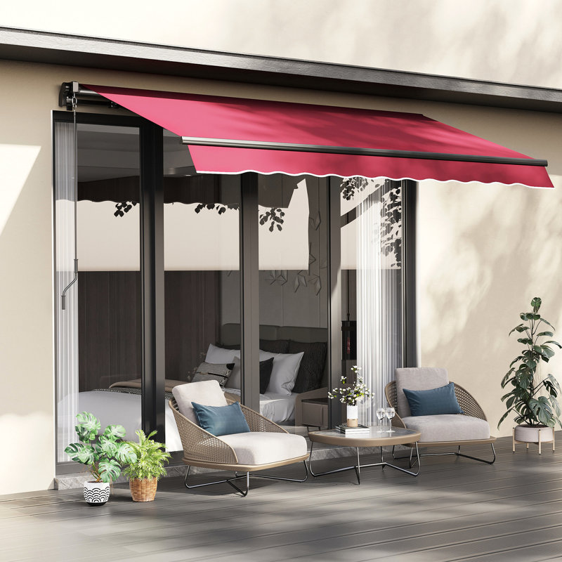 Auvent de patio rétractable 10 pi x 8 pi avec manivelle manuelle. Et eau - Tissu, cadre en aluminium pour cour, terrasse, balcon. Châtaigne sauge