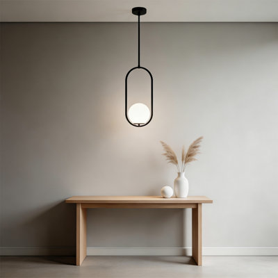 Ensemble de 3 luminaires suspendus ovales en verre opale noir - Hauteur réglable câblée pour îlot de cuisine, salle à manger, chambre à coucher