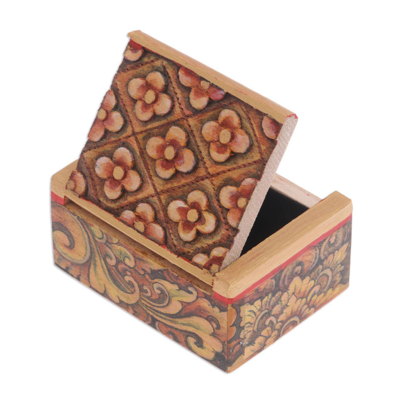 Mini boîte à bijoux en bois à motif floral