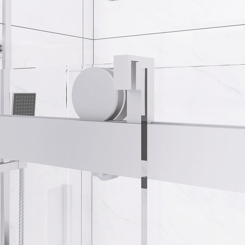 60" W X 76" H Frameless Soft-Closing Single Sliding Shower Door, 1/4" (6Mm) Tempered Glass With Explosion-Proof Coating
