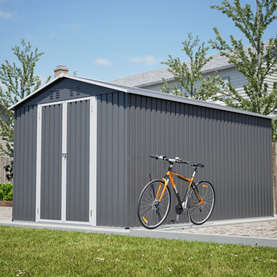 Remise de rangement extérieure 8 X 12 pi - Grand outil en métal avec cadre en aluminium, portes doubles verrouillables, amplement d'espace pour la pelouse de jardin, assemblage facile sans tracas, idéal et rapide