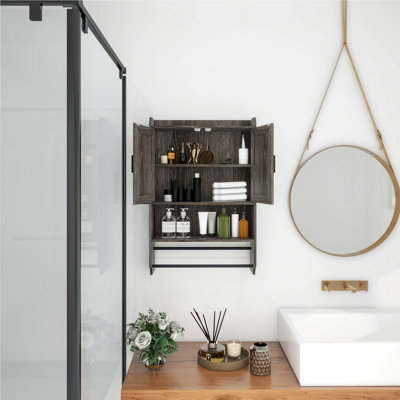 Bathroom Wall Cabinet With Doors,Adjustable Shelf,Towel Bar And Paper Holder, Over The Toilet Storage Cabinet, Medicine Cabinet For Bathroom