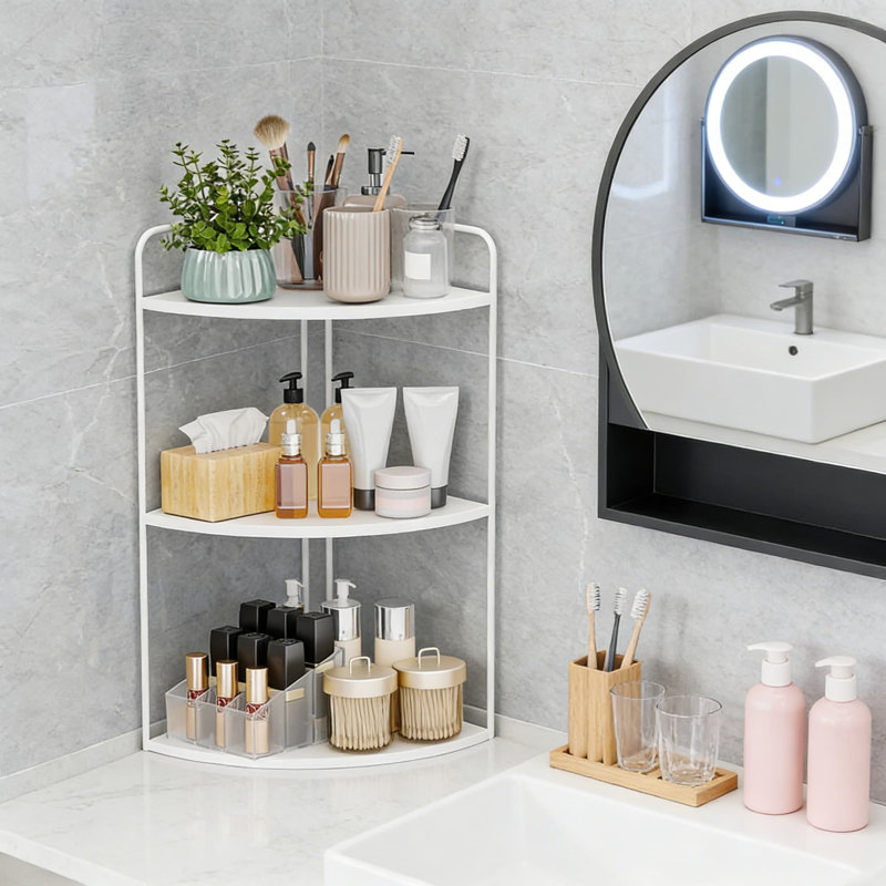 Organisateur de comptoir de salle de bain à 3 niveaux avec design en marbre, tablette de meuble-lavabo peu encombrante pour lavabo, comptoir et coin