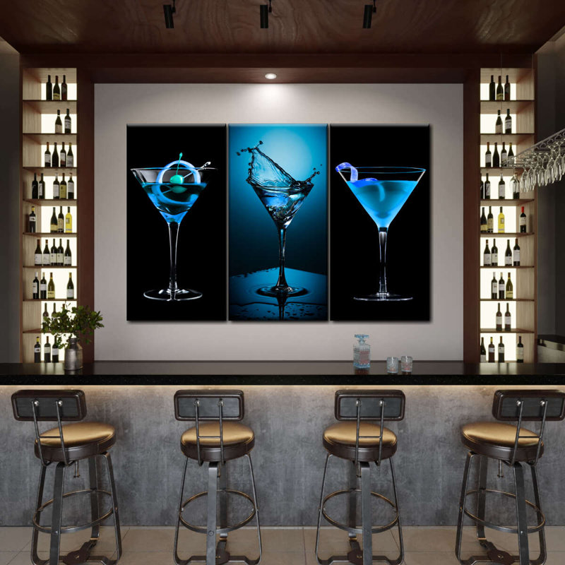 " Blue Cocktail Drinks Multi Piece Canvas Print " by SodaPopArt 3 - Pieces, 28" H x 45" W x 1.25" D