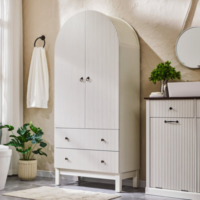  71" Tall Modern Arched Bathroom Storage Cabinet, Fluted Cabinet Storage with 4 Shlves and 2 Drawers