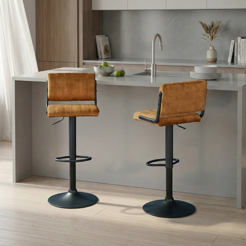 Swivel Upholstered Adjustable Height Counter Stool with Metal Frame, Olive Green