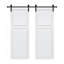 Double porte à 2 panneaux de style chalet de 3/4 po d'épaisseur 30 po X 80 po Porte de grange coulissante en MDF blanc avec trousse de quincaillerie-132739518