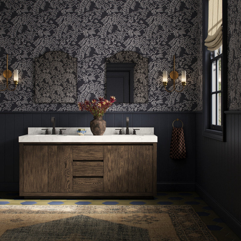 Everett Double Vanity-Satin Light Wash Oak, Satin Espresso Oak Veneer