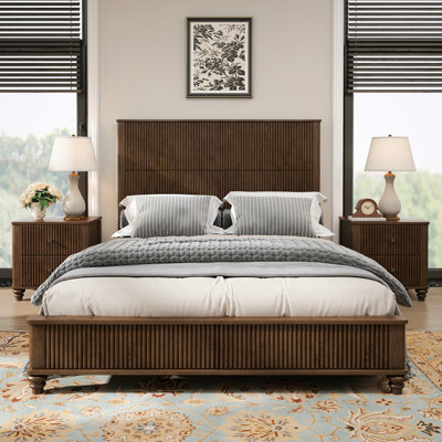 3-Piece Bedroom Set With A Queen Size Bed And 2 Nightstands,Walnut Brown