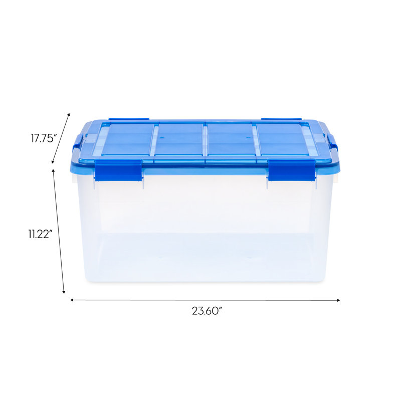 60 Quart Clear Plastic Storage Bins with Blue Lids, Set of 4