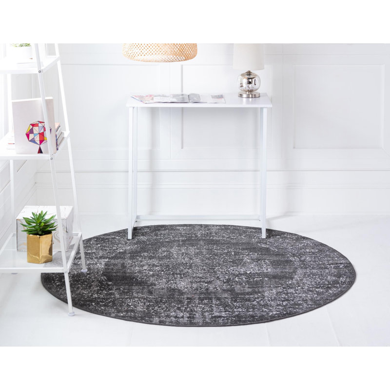 Tapis gris foncé Clevinger, Rond 5 pi 3 po