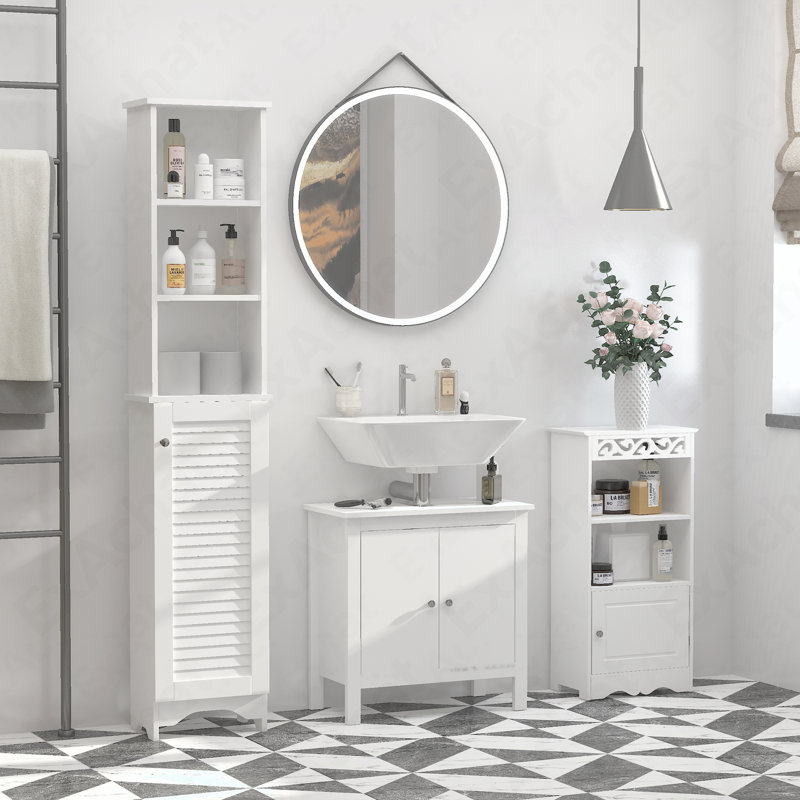 Tall Bathroom Storage Cabinet/Freestanding Linen Tower With 3-Tier Open Adjustable Shelf, White