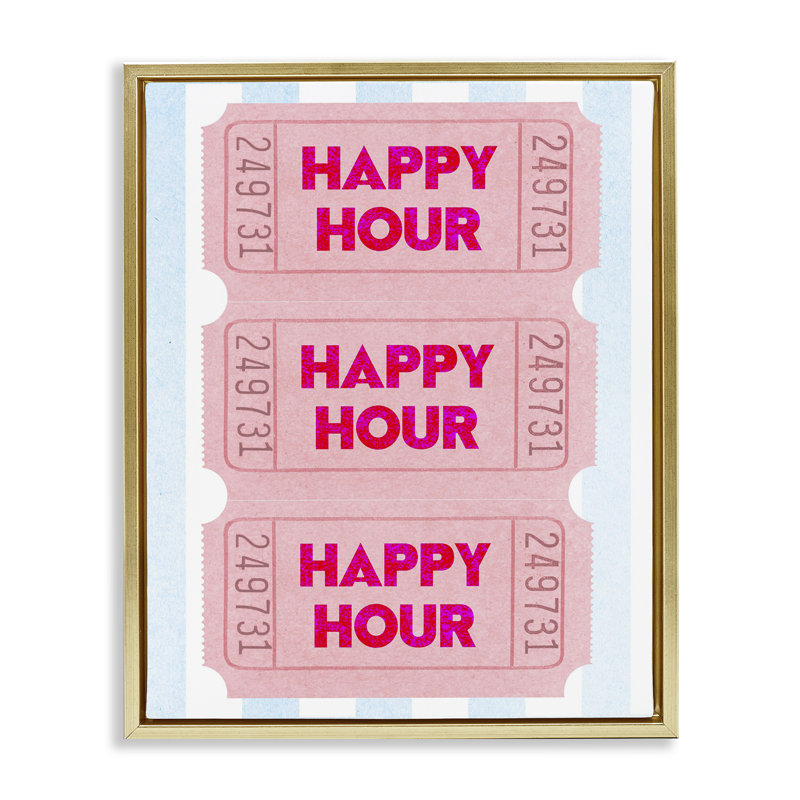 "Pink Happy Hour", art mural encadré flottant, par Lil 'Rue, H 21 po x l 17 po, Cadre flottant métallique doré