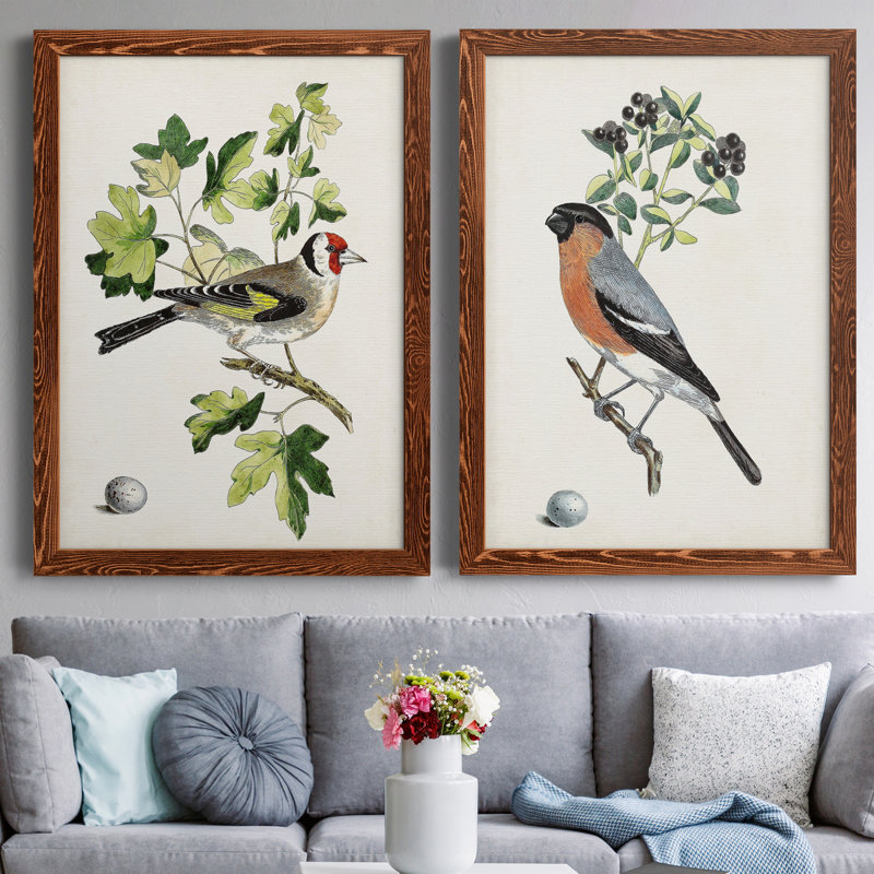 Oiseau antique, botanique et œuf II, toile encadrée de qualité supérieure - prête à être accrochée, Toile avec cadre érable