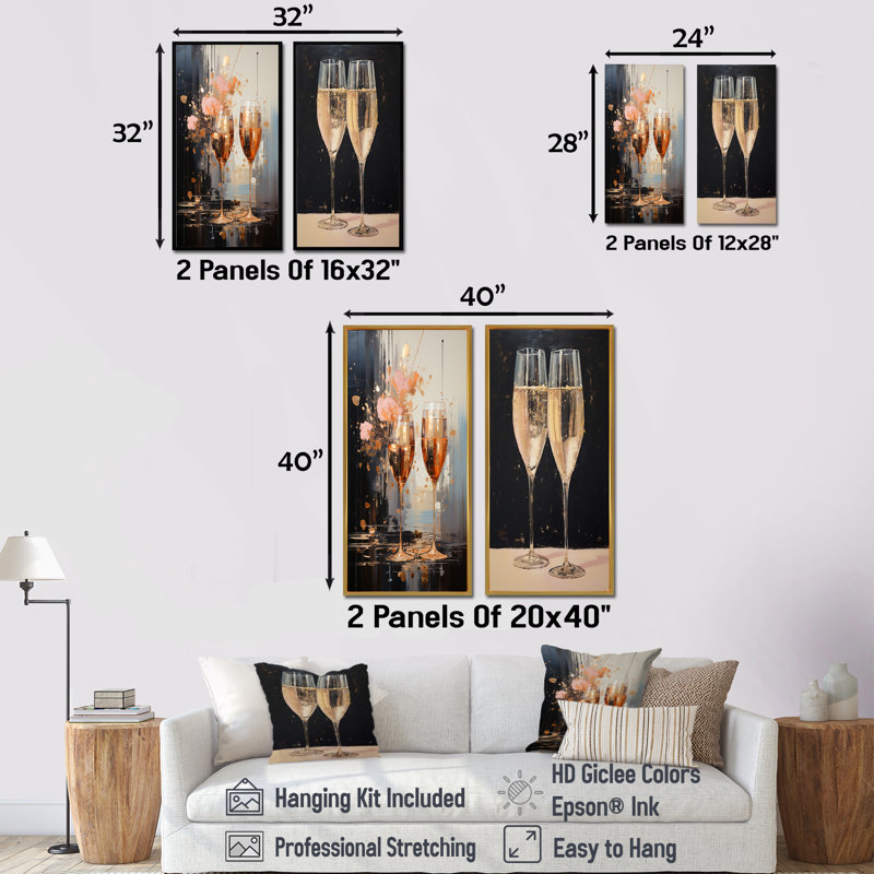 Champagne Chords Symetry - Champagne, ensemble de 2 reproductions d'art mural, H 28 po x l 25 po, Toile tendue