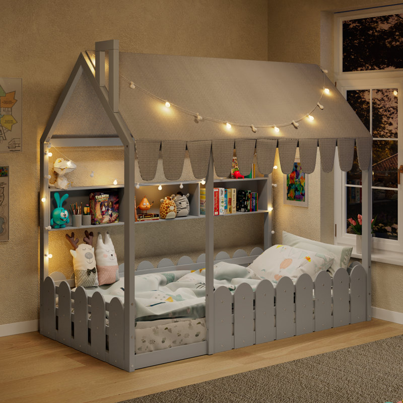 Lit simple en bois massif, style Montessori pour enfants, peu encombrant