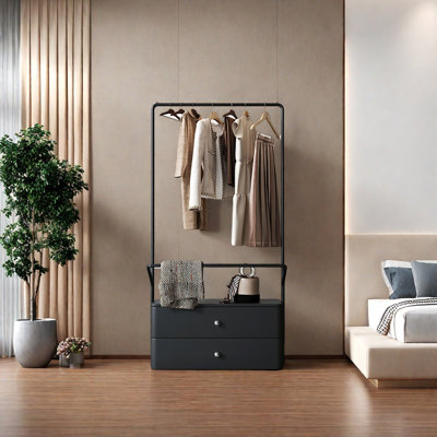 Vertical Coat Rack with Double Drawers