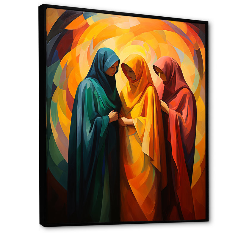 Jaune et orange, culture de la prière de l'Islam 1 - Art mural, Cadre flottant noir, H 40 po x l 30 po x P 1,5 po