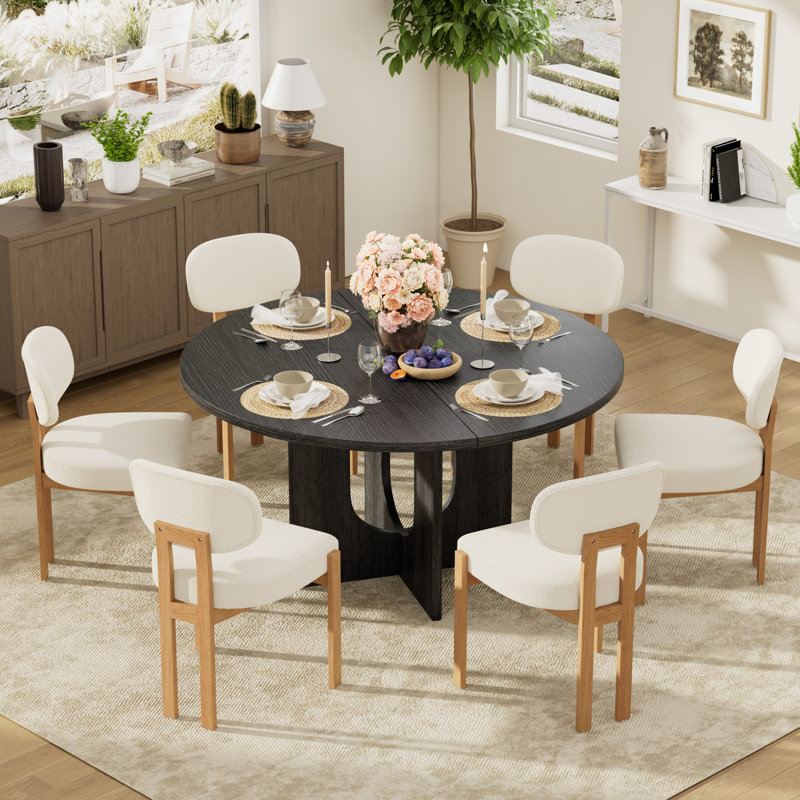 Ensemble de salle à manger Farmhouse, Noir, Beige, 1 table + 6 chaises