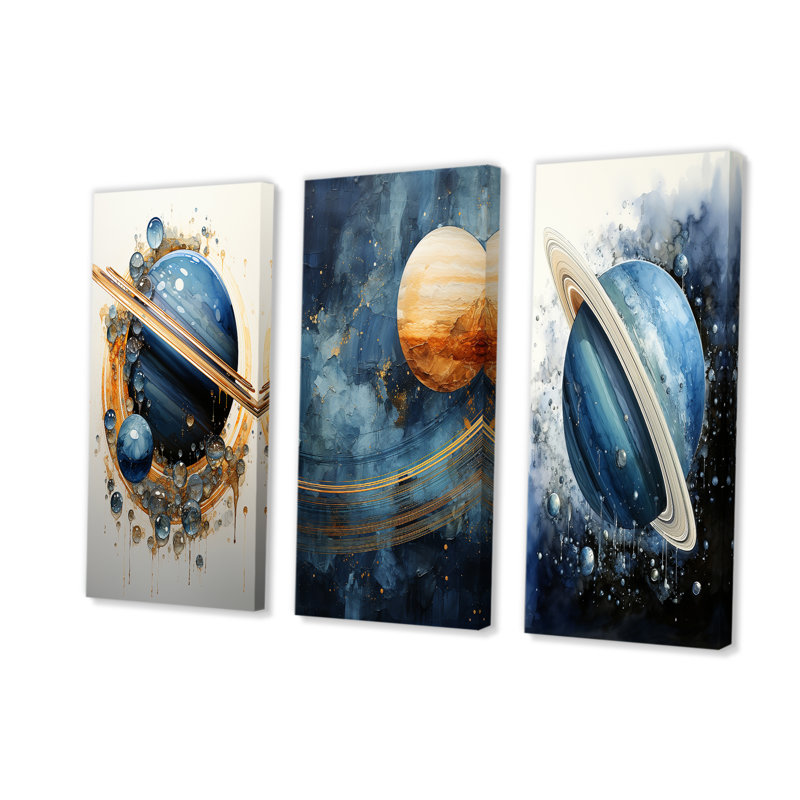 Ensemble de 3 décorations murales Sapphire Saturn Cosmic Wonder - Notre système solaire, Toile tendue, H 28 po x l 36 po