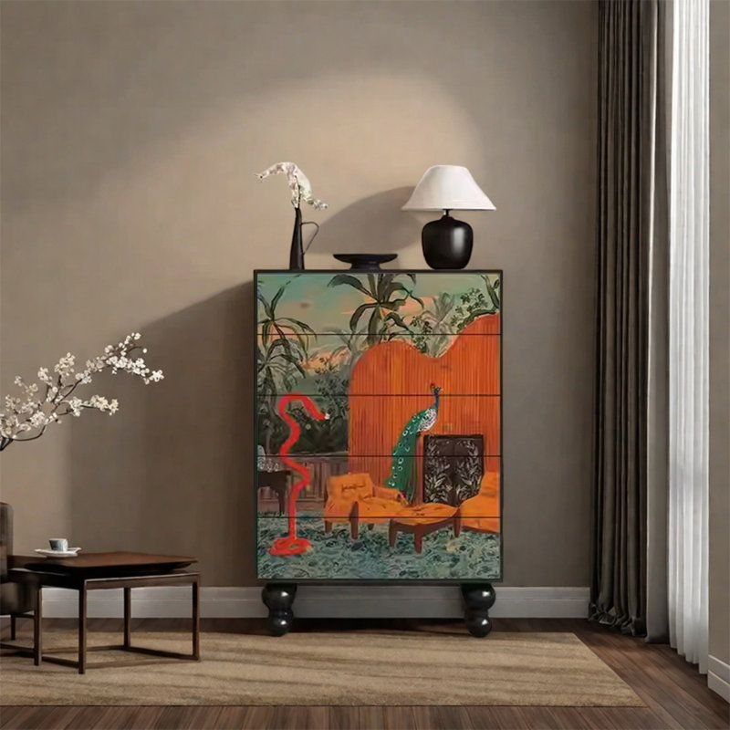Walnut Decorative Cabinet with 5 Drawers