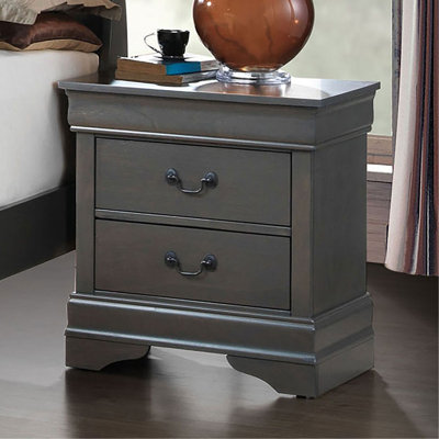 1Pc Nightstand Gray Louis Philippe Solid Wood English Dovetail Construction Antique Nickle Hanging Pulls