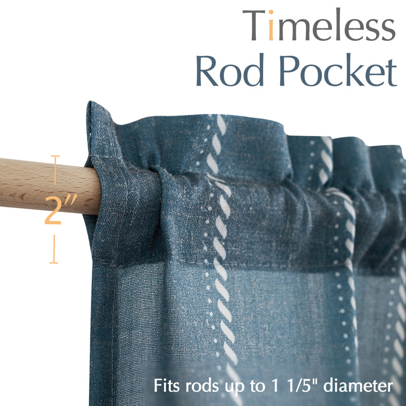 Cantonnière rayée en lin, Bleu, L 50 po x L 18 po