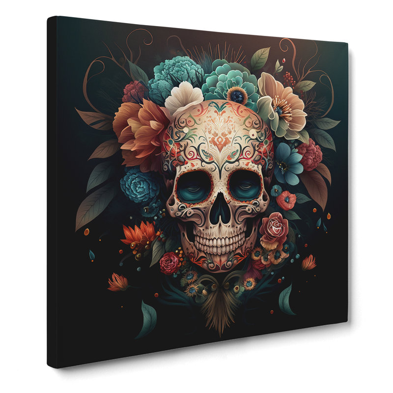 Sugar Skull Boho No.1 - Wrapped Canvas, 35cm H x 35cm W x 3cm D