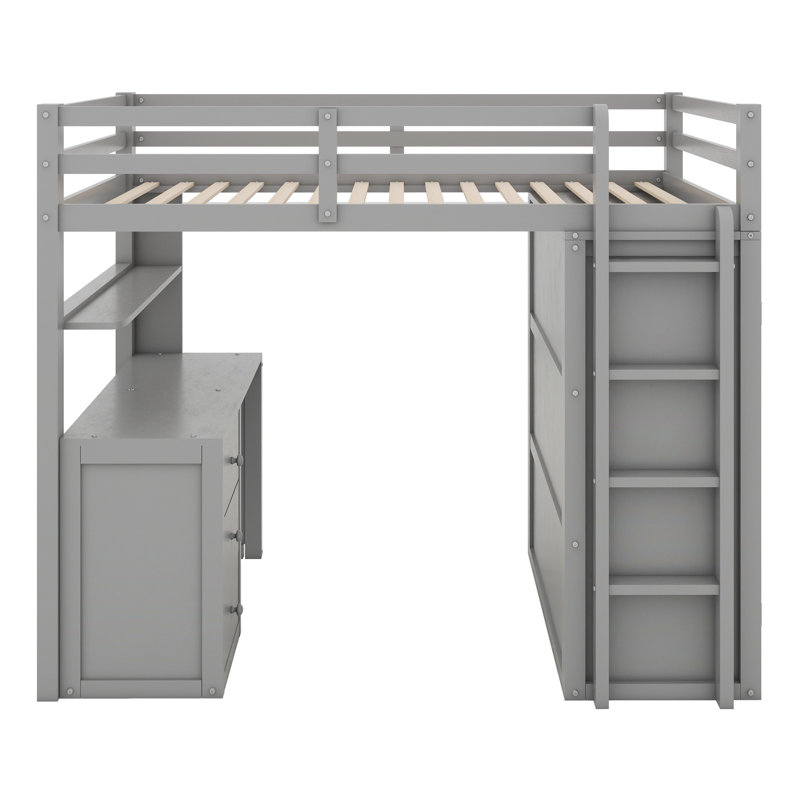 Harriet Bee Full Size Loft Bed With Drawers,Desk,And Wardrobe - Wayfair ...