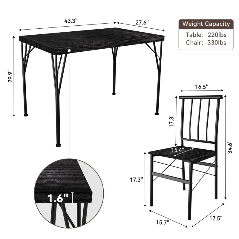 Dining Table Set For 4, Small Spaces Kitchen Table & Chairs With Wood Top & Metal Legs, Compact Dining Kitchen Table Set For Apartments, Sturdy & Space-Saving