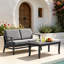 Ensemble de patio extérieur en teck pour deux personnes avec coussins et table d'appoint Polett-67409225-67409231