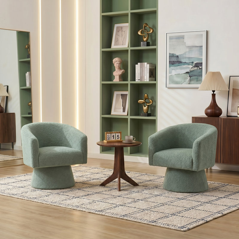 Caleigha Upholstered Swivel Barrel Chair, Green Polyester