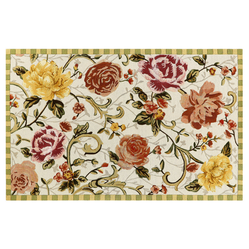 Golden Peonies Rug, Rectangle 5' x 8'