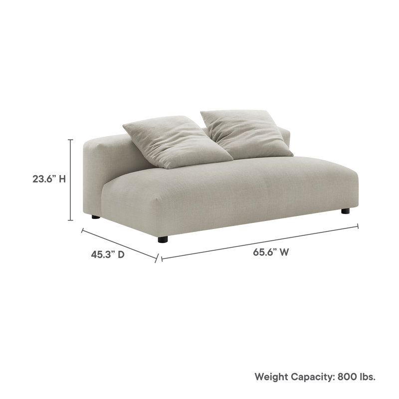 Solace Modular Upholstered Armless Loveseat, Beige Fabric
